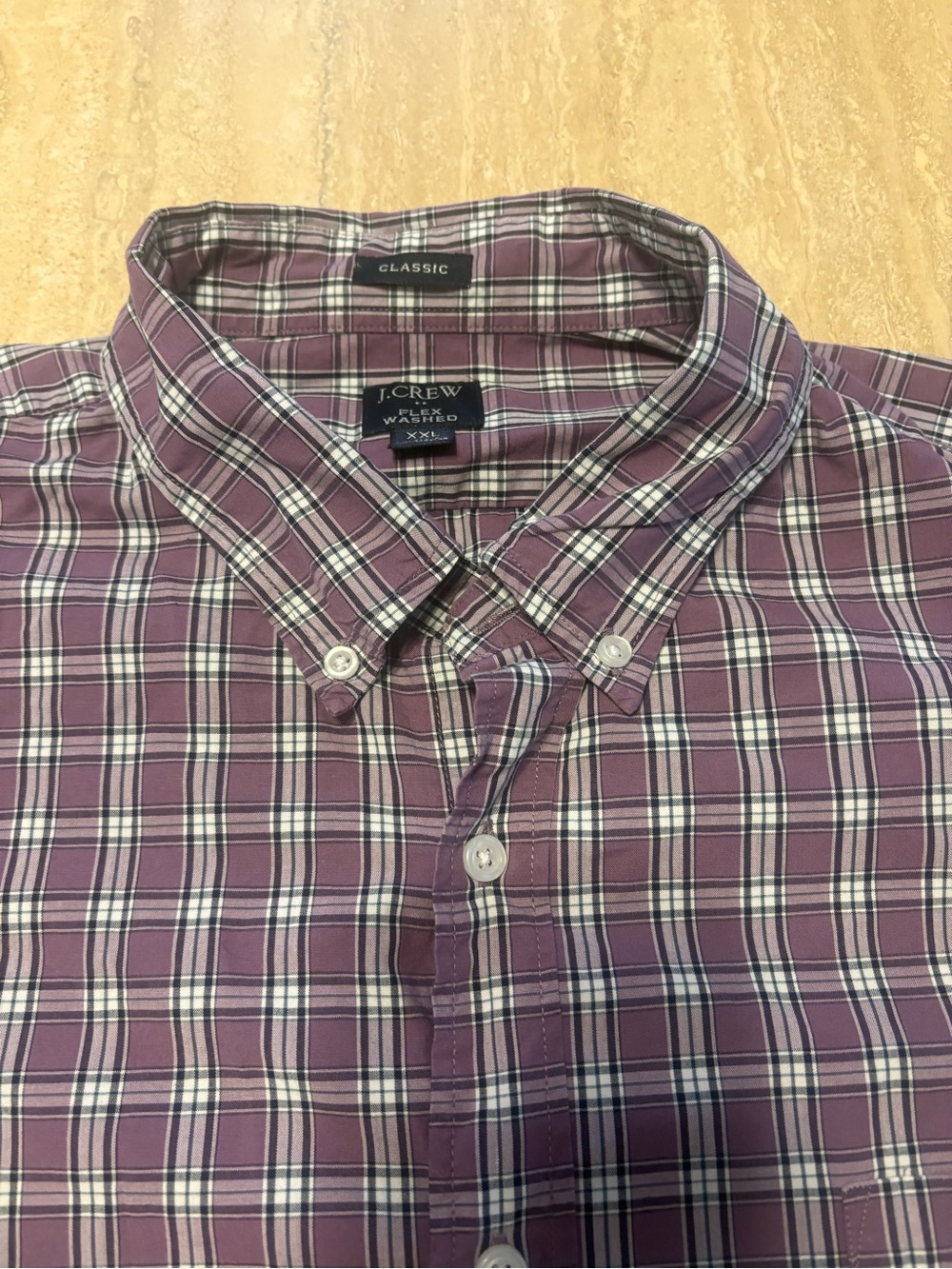 J.Crew Mens Shirt XXL Purple Plaid Flex Washed Classic Fit Long Sleeve